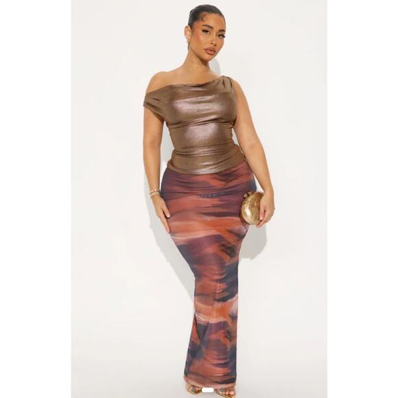 Fashion Nova Tops - Fashion Nova Mina Metallic Gold Off Shoulder Top Y2K Party NWT Womens Sz 2X